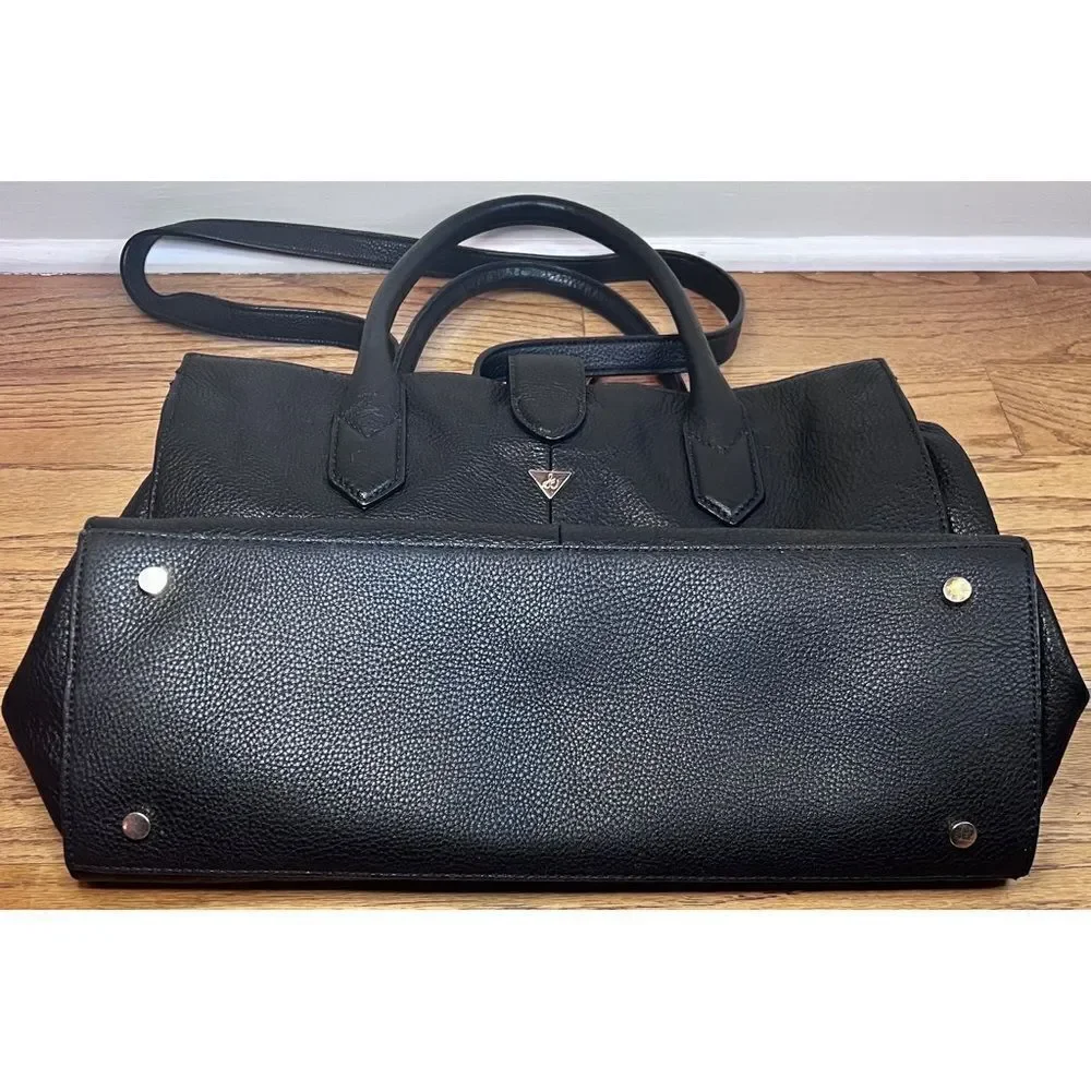 Sam Edelman Top Handle Black Leather Satchel Tote Purse with Detachable Strap